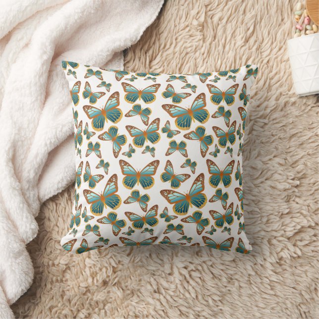 Blue Gradient Butterfly Pattern Throw Pillow (Blanket)