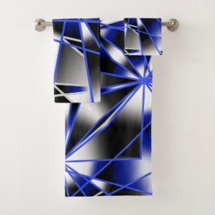 Blue Gradient Colour Fill Mechanical Drawing Mosai Bath Towel Set