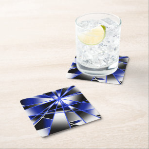 Blue Gradient Colour Fill Mechanical Drawing Mosai Square Paper Coaster