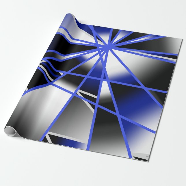 Blue Gradient Colour Fill Mechanical Drawing Mosai Wrapping Paper (Unrolled)