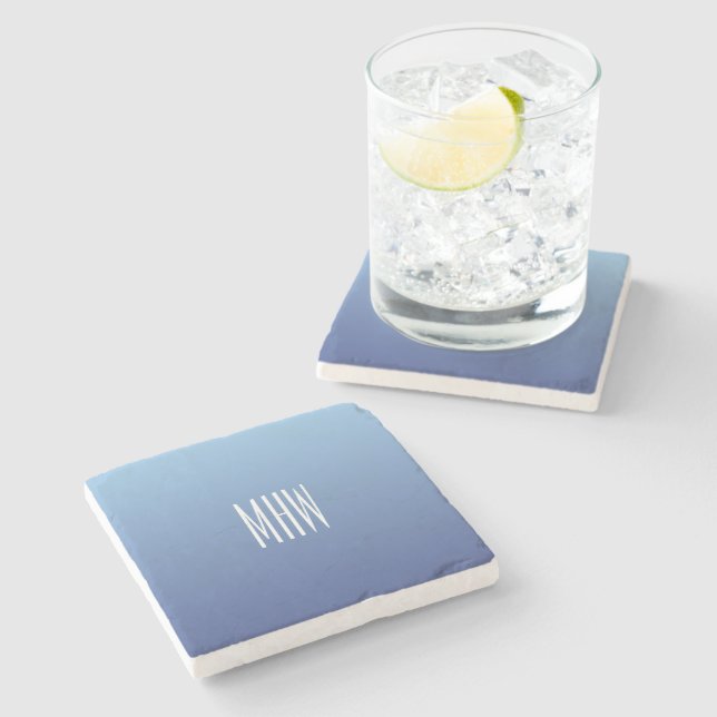 Blue Gradient custom monogram stone coasters (Side)