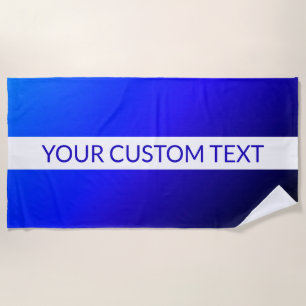 Blue Gradient & Editable Text on White Stripe Beach Towel