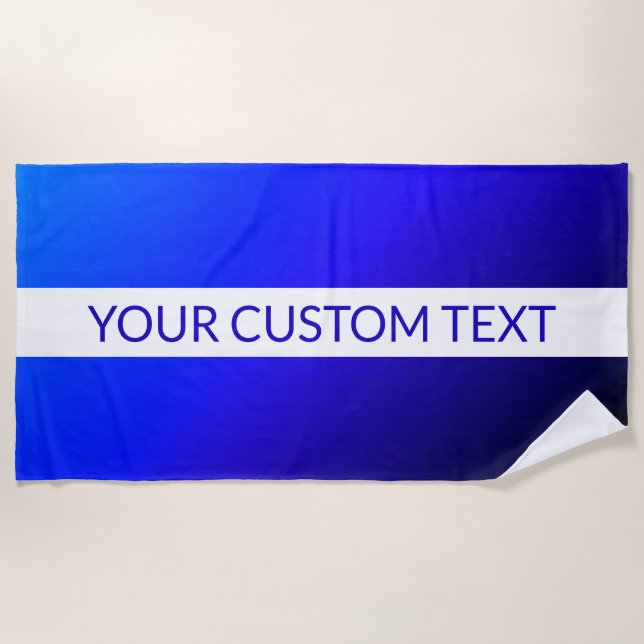 Blue Gradient & Editable Text on White Stripe Beach Towel (Front)