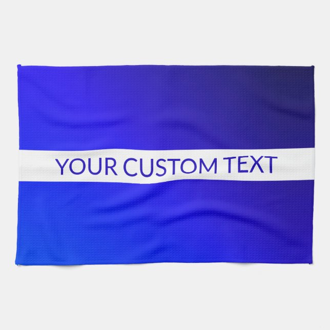 Blue Gradient & Editable Text on White Stripe Kitchen Towel (Horizontal)