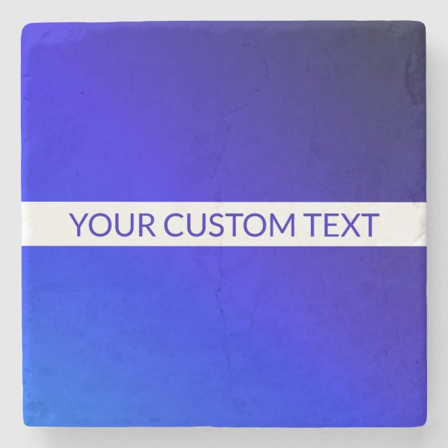 Blue Gradient & Editable Text on White Stripe Stone Coaster (Front)