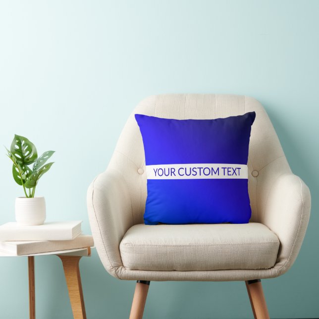 Blue Gradient & Editable Text on White Stripe Throw Pillow (Chair)