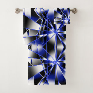 Blue Gradient Filled Mechanical Drawing Mosaic Bath Towel Set