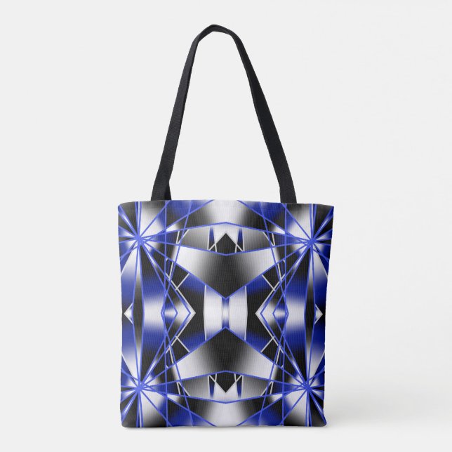 Blue Gradient Filled Mechanical Drawing Mosaic Tote Bag (Back)