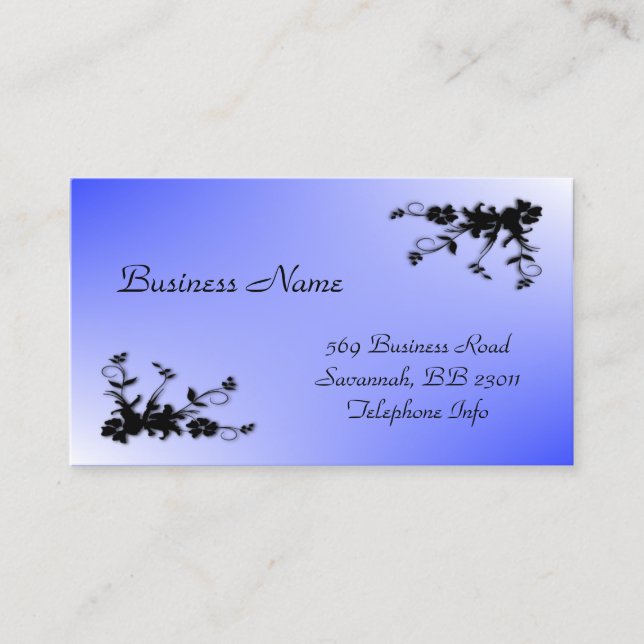 Blue Gradient Floral Accent Business Card (Front)