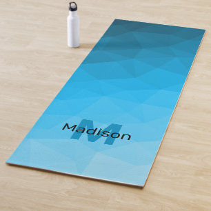 Blue gradient geometric mesh pattern Monogram Yoga Mat