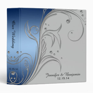 Blue Gradient Grey Silver Floral Scrolls Album Binder
