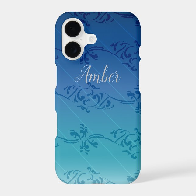Blue Gradient Leaf Pattern Personalized (Back)