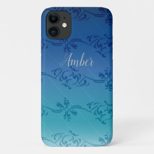 Blue Gradient Leaf Pattern Personalized iPhone 11 Case
