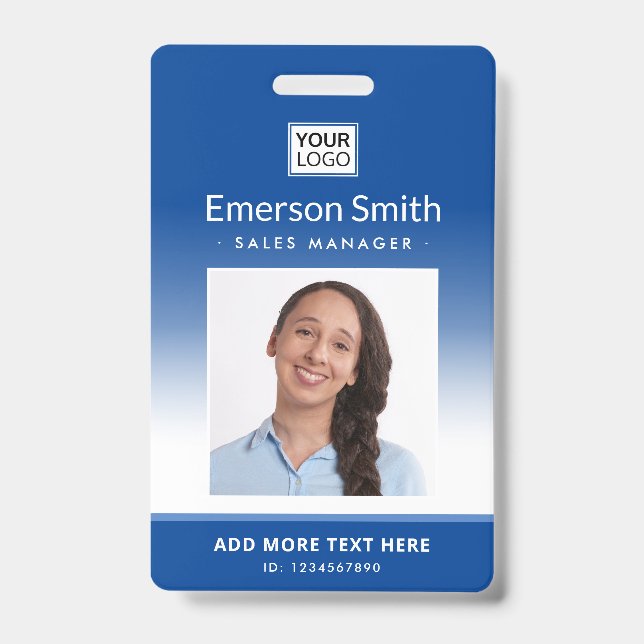 Blue gradient logo photo employee name title id badge (Front)