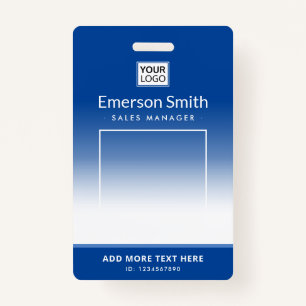 Blue gradient logo photo employee name title id badge