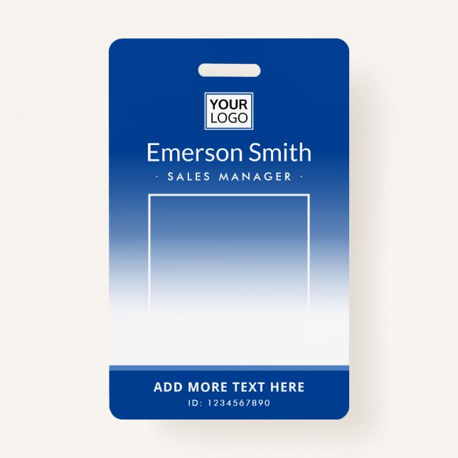Blue gradient logo photo employee name title id badge (Front)