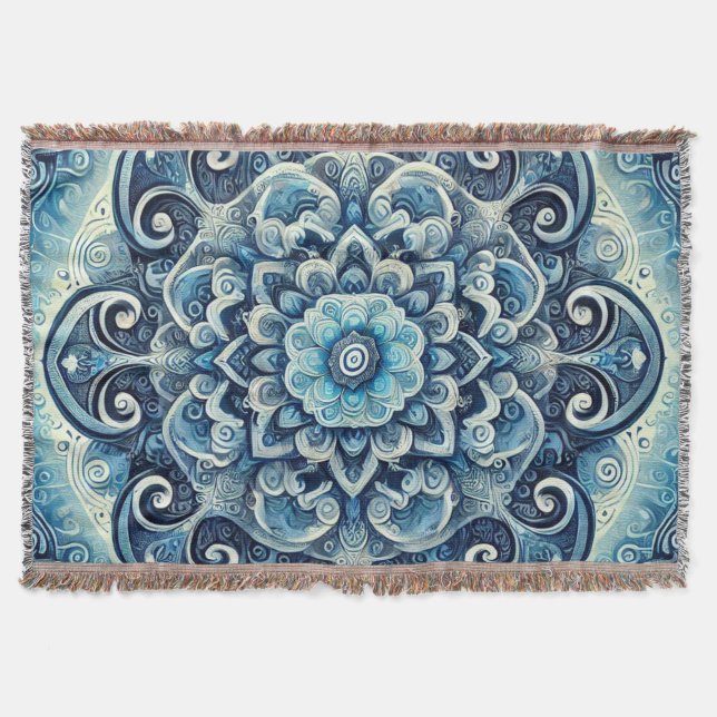 Blue Gradient Mandala Design 2 Throw Blanket (Front)
