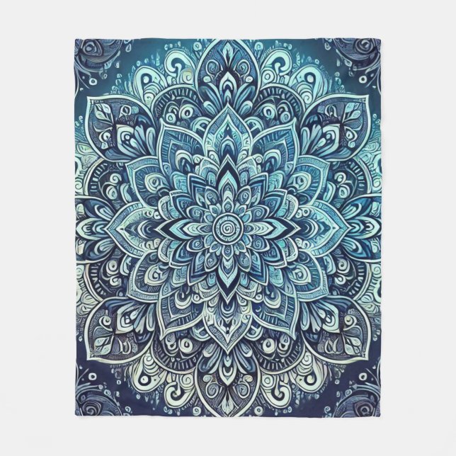 Blue Gradient Mandala Design Fleece Blanket (Front)