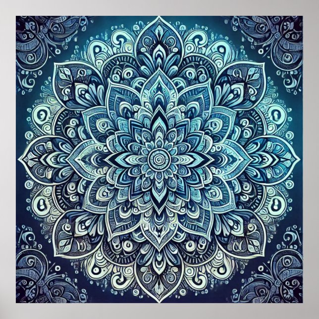 Blue Gradient Mandala Design Poster (Front)