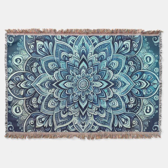 Blue Gradient Mandala Design Throw Blanket (Front)
