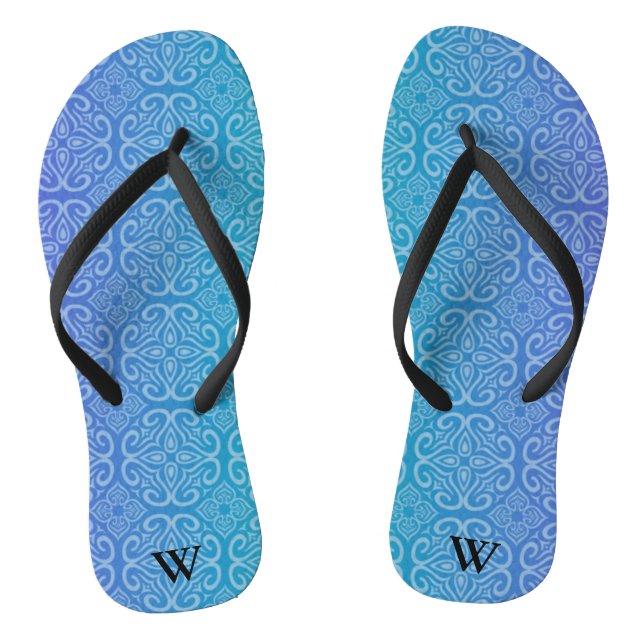 Blue Gradient  Mandala Zen Pattern Personalized  Flip Flops (Footbed)