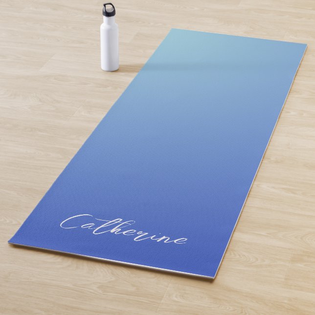 Blue Gradient Modern Minimal Script Type  Yoga Mat (In Situ)