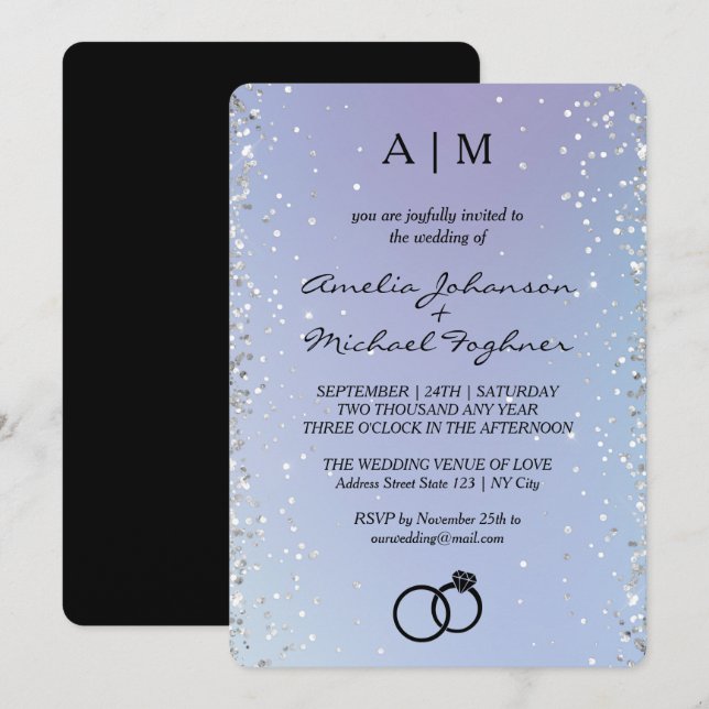 Blue Gradient Monogram Wedding Invitation  (Front/Back)