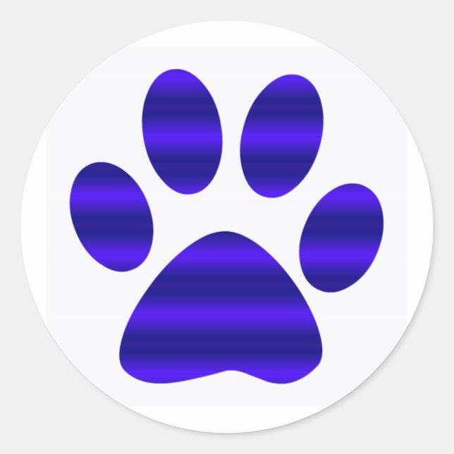 Blue Gradient Paw Print Classic Round Sticker (Front)
