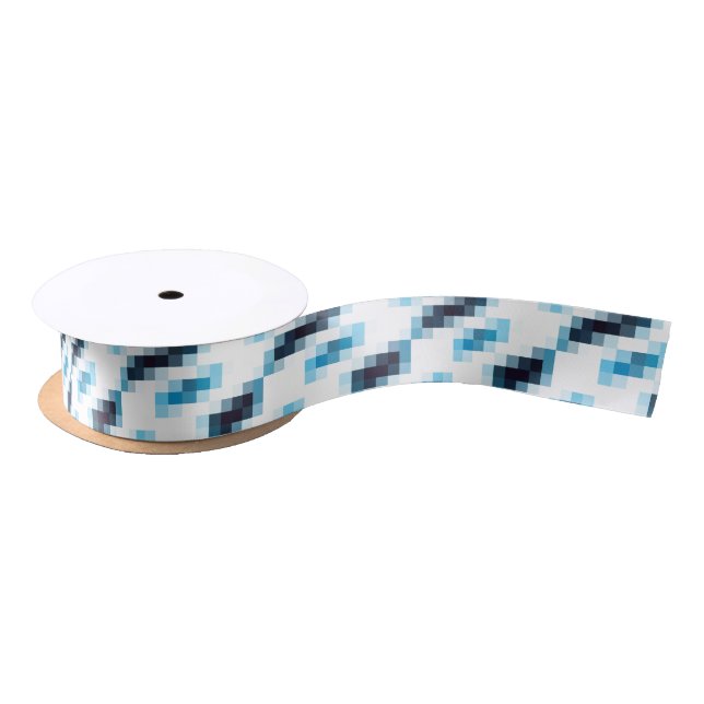Blue Gradient Pixels Satin Ribbon (Spool)