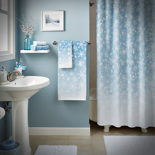 Blue gradient snowflakes bath towel set