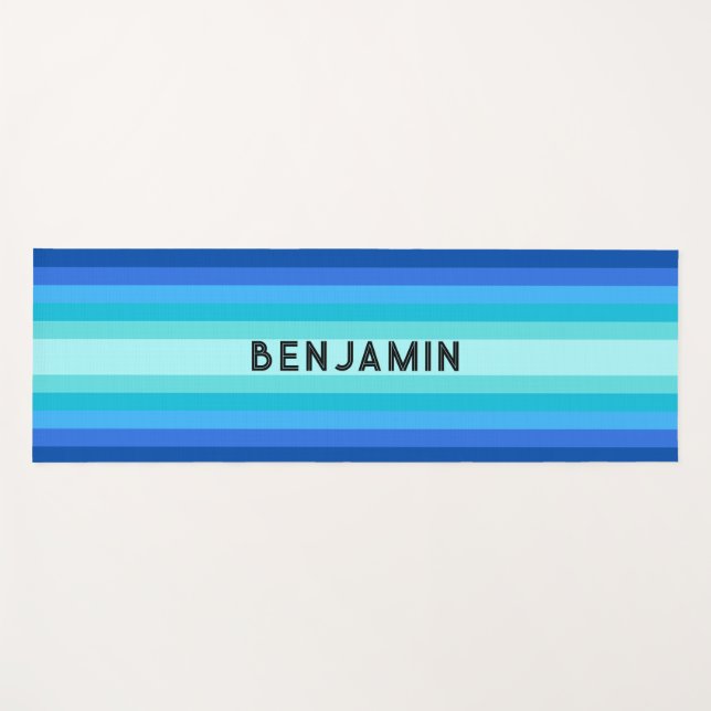 Blue Gradient Striped Yoga Mat with Name  (Front (Horizontal))