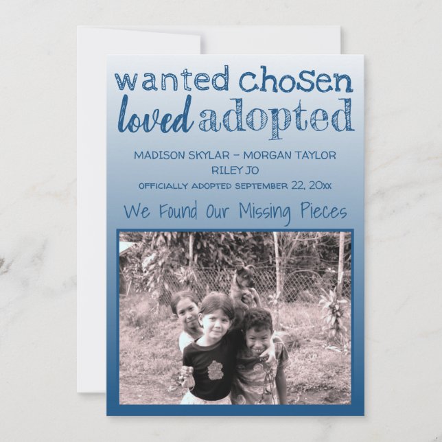 Blue Gradient Wanted Chosen Loved Adopted Announcement (Front)