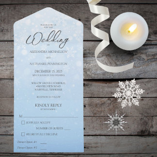 Blue Gradient with White Snowflakes All In One Invitation