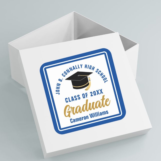 Blue Graduate 2025 Personalized Graduation Party Square Sticker (Creator Uploaded)