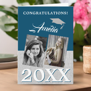 Blue Graduate 2 Photo Congratulations Graduation Card