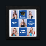 Blue Graduate 5 Photo Collage Custom Graduation Gift Box<br><div class="desc">A classy custom senior graduate photo collage graduation gift box with classic blue squares for a high school senior graduating with the class of 2025. Customize with your senior portrait pictures, school name and graduating for a great personalized graduation present. It features a 5 photograph template separated by white lines....</div>