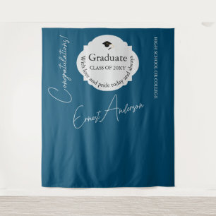 Blue Graduate Congratulations Graduation Backdrop Tapestry