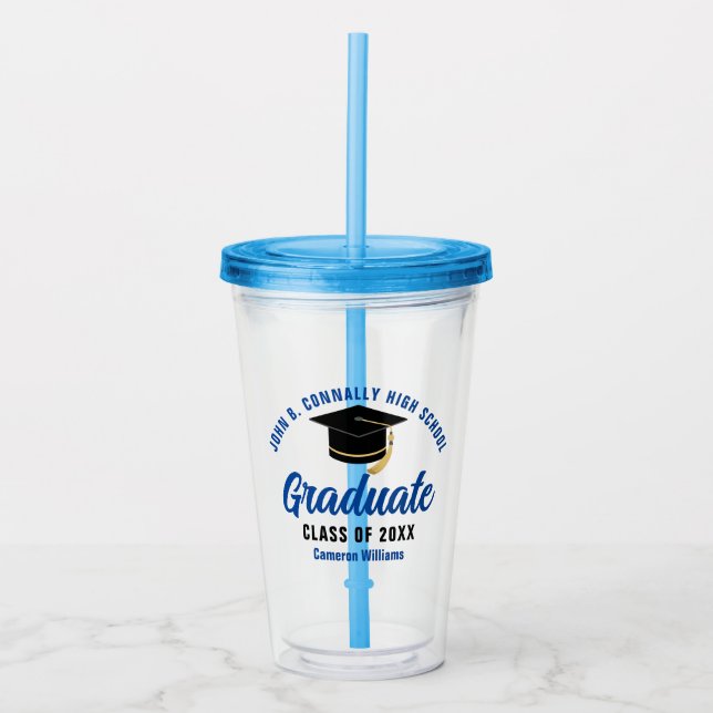 Blue Graduate Personalized Graduation Party Acrylic Tumbler (Front)