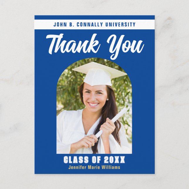 Blue Graduate Photo Arch Graduation Thank You Postcard (Front)