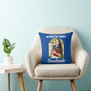 Blue Graduate Photo Arch Modern 2024 Graduation Throw Pillow
