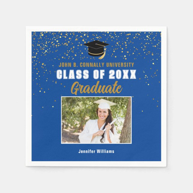 Blue Graduate Photo Class of 2025 Graduation Party Napkin (Front)