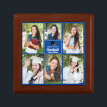 Blue Graduate Photo Collage 2024 Custom Graduation Gift Box<br><div class="desc">This modern blue senior graduate photo collage gift box features your favourite 6 student photographs. This graduation keepsake gift features classy white typography of your high school or college name for the class of 2024. Customize this design with your graduating year below the black grad cap.</div>