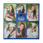 Blue Graduate Photo Collage 2024 Custom Graduation Tile<br><div class="desc">This modern blue senior graduate photo collage tile features your favourite 6 student photographs. This graduation keepsake gift features classy white typography of your high school or college name for the class of 2024. Customize this design with your graduating year below the black grad cap.</div>