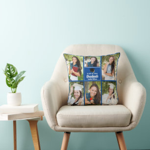 Blue Graduate Photo Collage 2025 Custom Graduation Throw Pillow