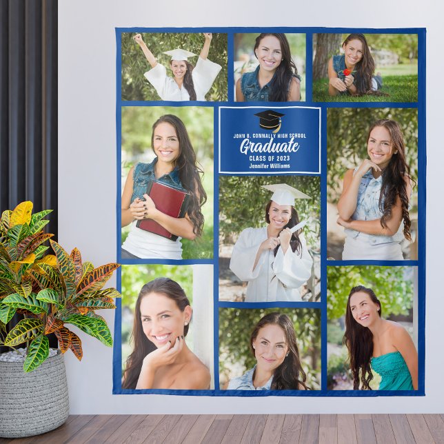 Blue Graduate Photo Collage 2025 Graduation Party Tapestry (Creator Uploaded)