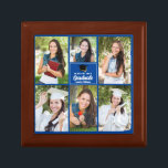 Blue Graduate Photo Collage Custom Graduation Gift Box<br><div class="desc">This modern blue senior graduate photo collage gift box features your favourite 6 student photographs. This graduation keepsake gift features classy white typography of your high school or college name for the class of 2025. Customize this design with your graduating year below the black grad cap.</div>