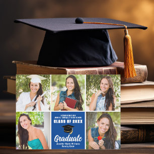 Blue Graduate Photo Collage Customized Graduation Announcement