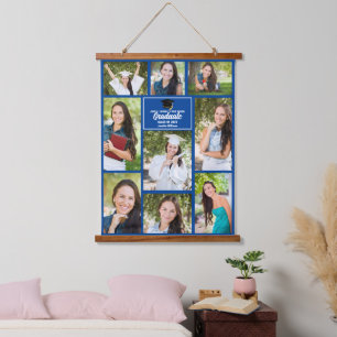 Blue Graduate Photo Collage Modern 2025 Graduation Hanging Tapestry