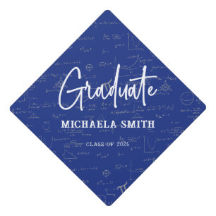 Blue Graduate Script Math Graduation Cap Topper