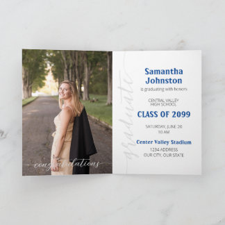 Blue Graduate Script Modern Photo Invitation